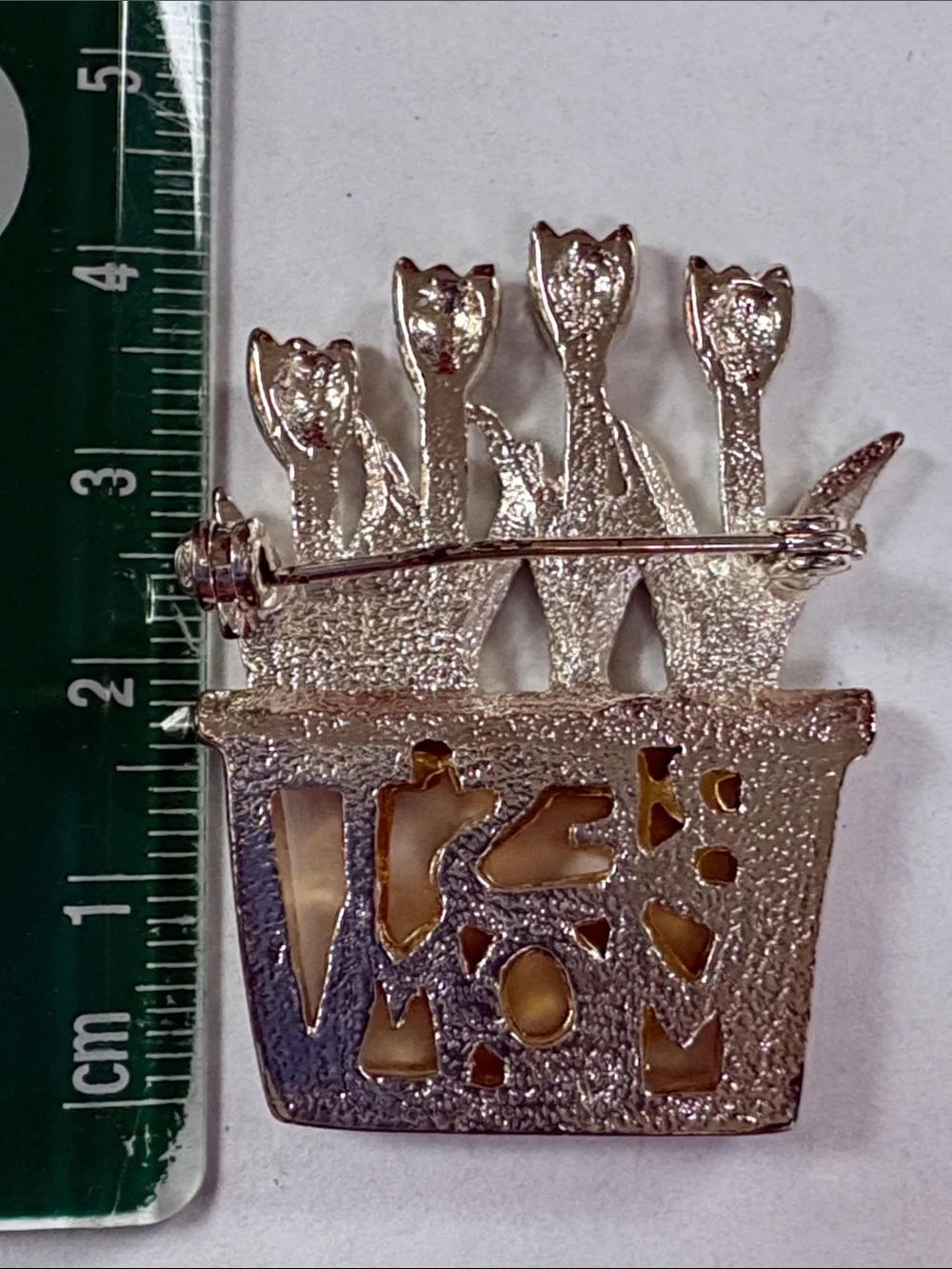 Best Mom Tulip Pot Brooch - Gold & Green Enamel
